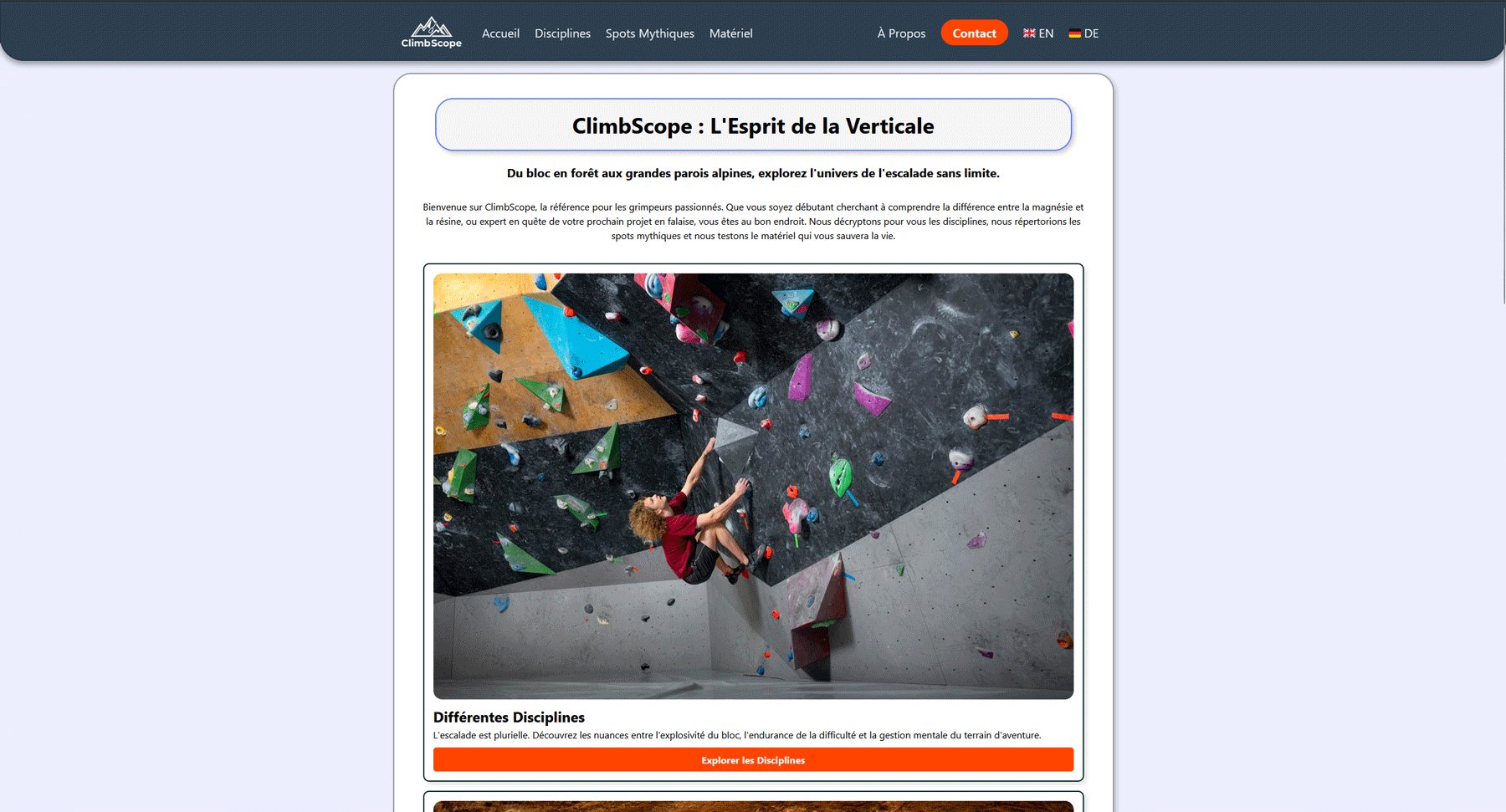 Aperçu du projet Climbscope